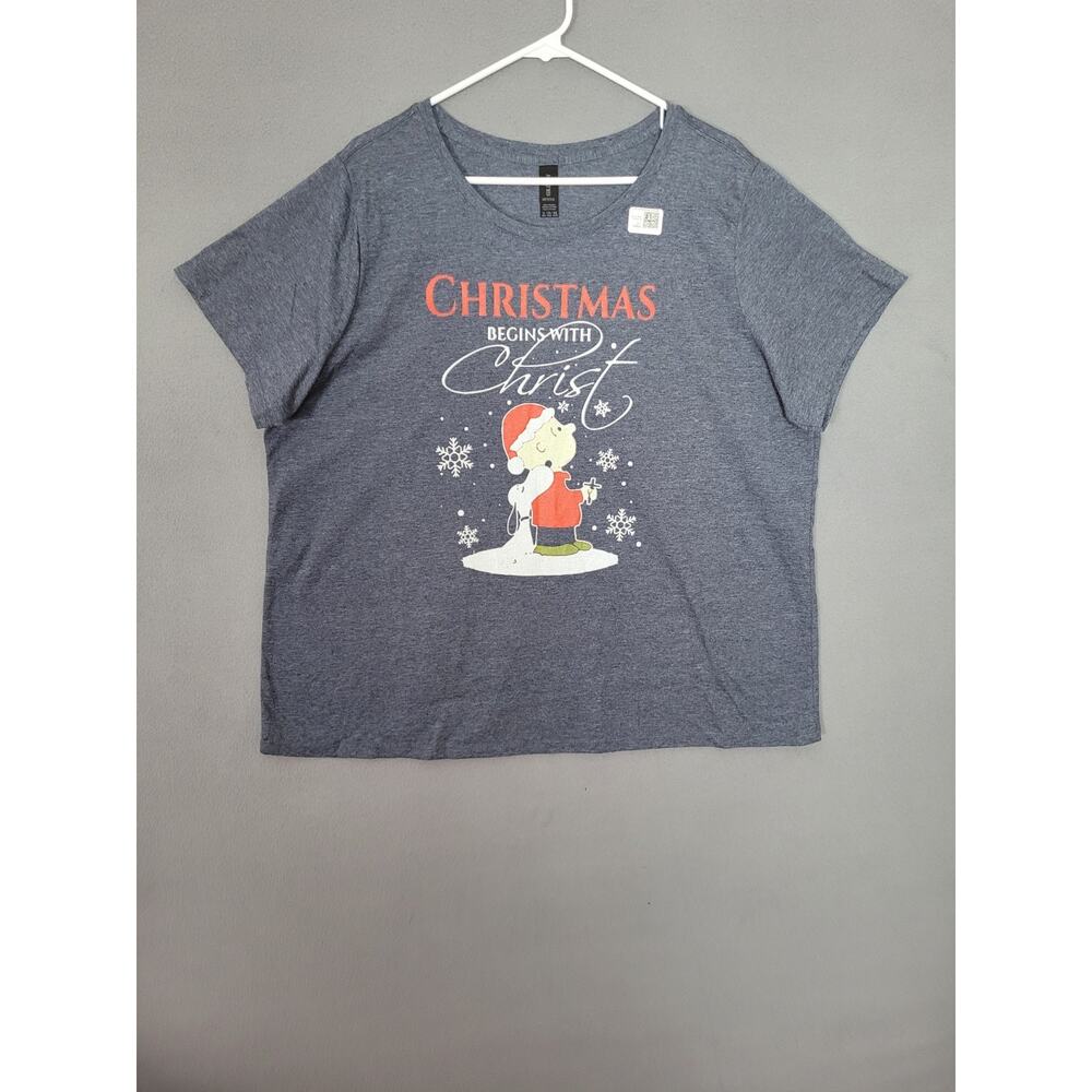 Christmas Begins With Christ Snoppy Charlie Brown T-Shirt Womens Size 3X